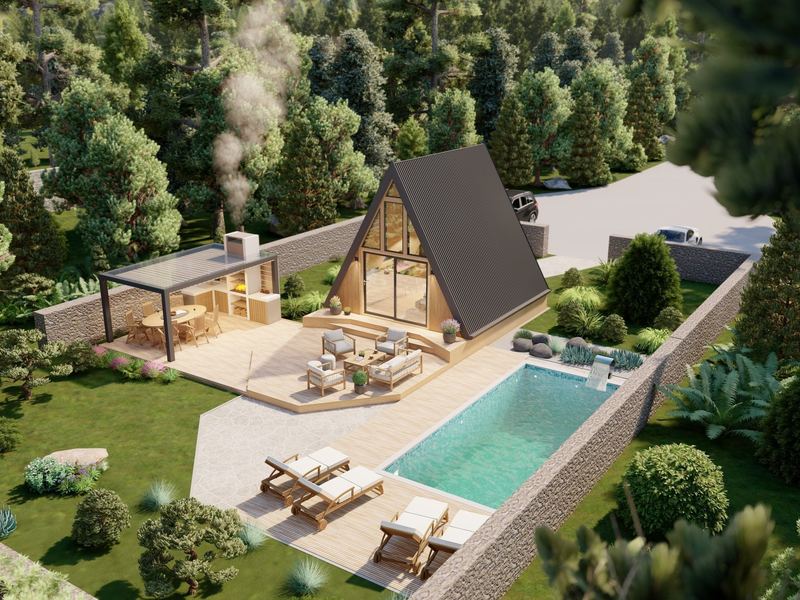 Modelo 01 de chalé em 3D